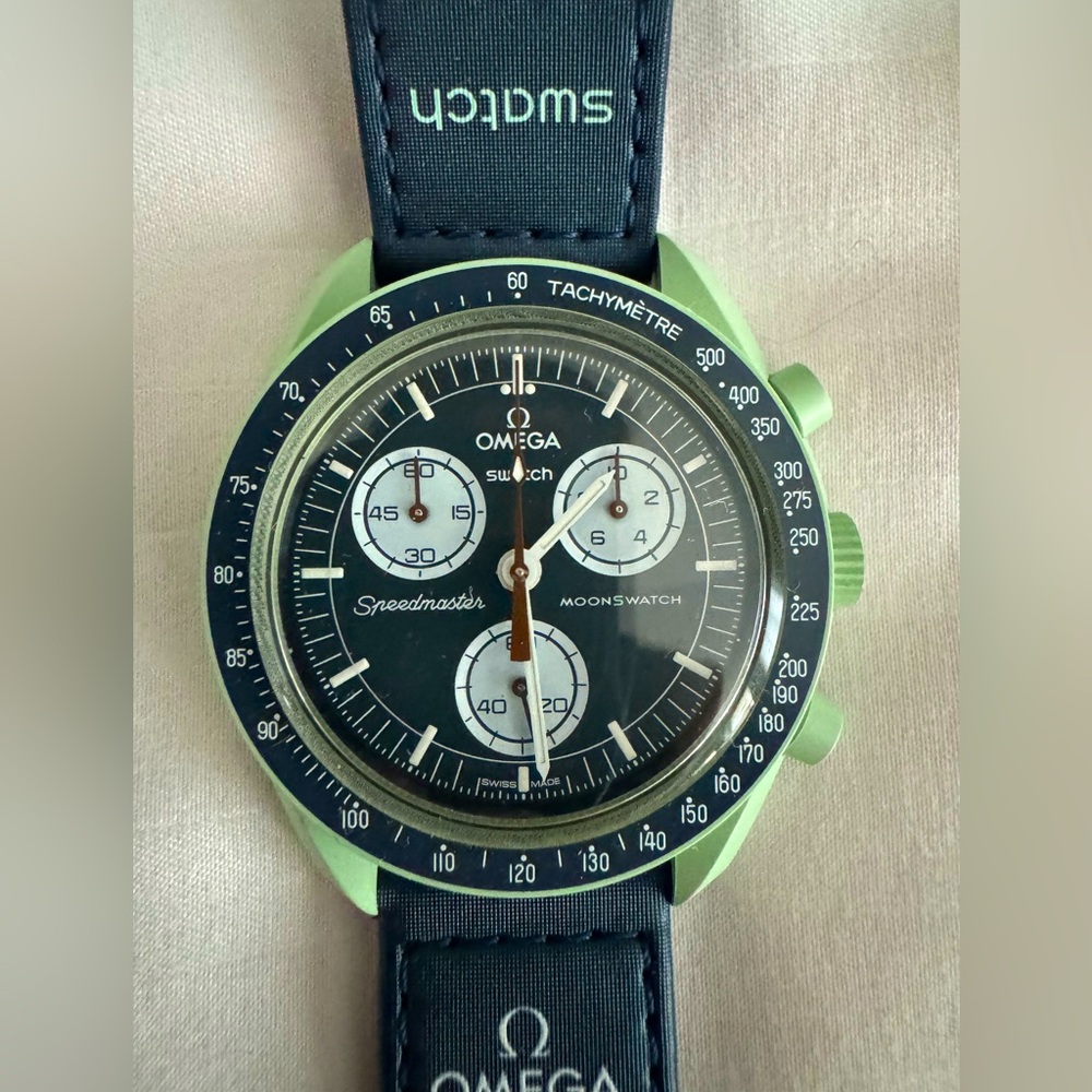 Omega speedmaster swatch dark blue and sky blue